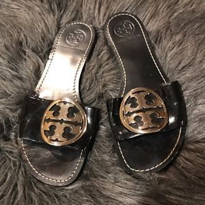 Tory Burch Grania Black Patent Slides